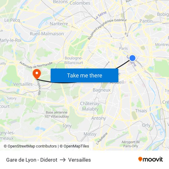 Gare de Lyon - Diderot to Versailles map