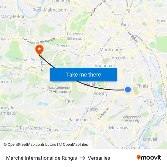Marché International de Rungis to Versailles map