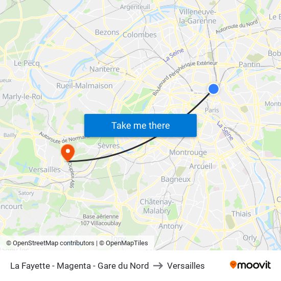 La Fayette - Magenta - Gare du Nord to Versailles map