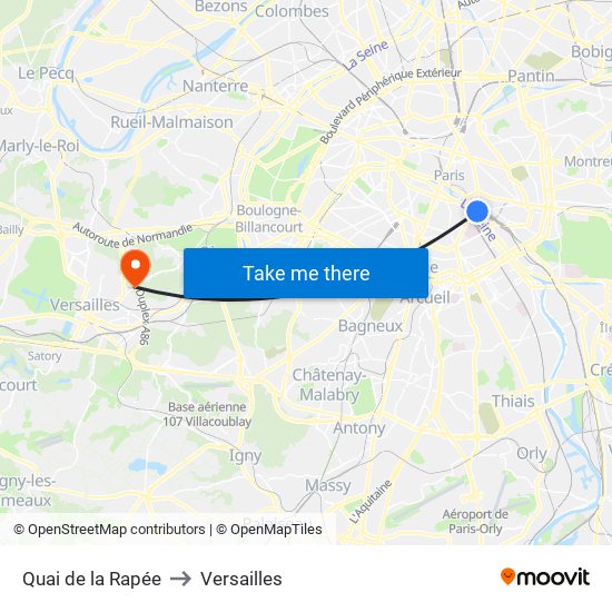 Quai de la Rapée to Versailles map