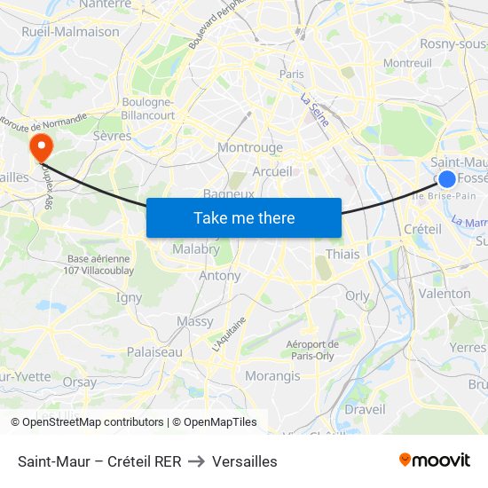 Saint-Maur – Créteil RER to Versailles map