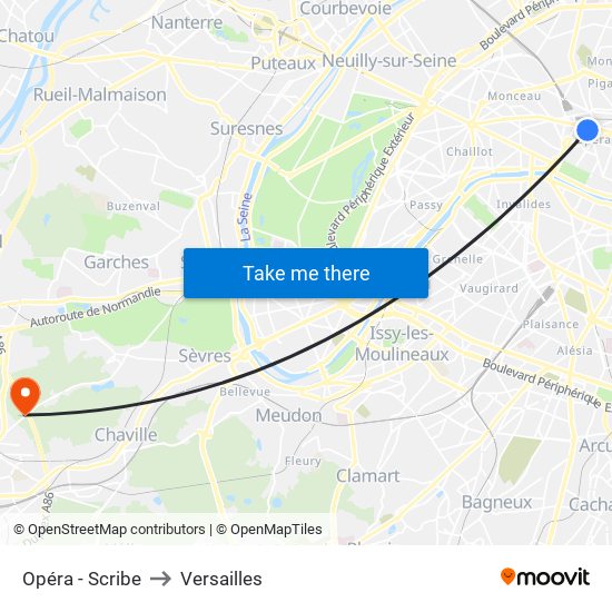 Opéra - Scribe to Versailles map