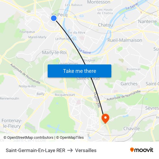 Saint-Germain-En-Laye RER to Versailles map
