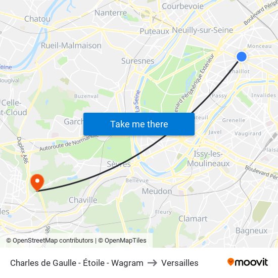 Charles de Gaulle - Étoile - Wagram to Versailles map