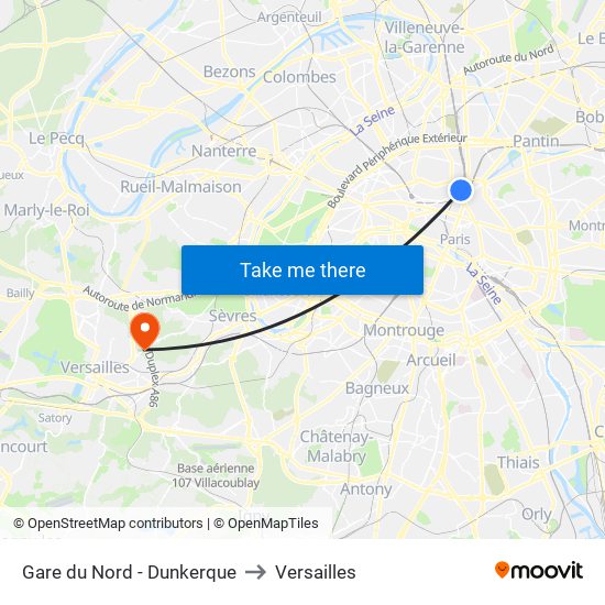 Gare du Nord - Dunkerque to Versailles map