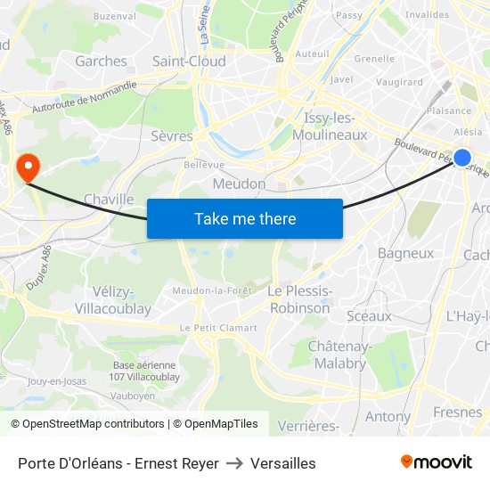 Porte D'Orléans - Ernest Reyer to Versailles map