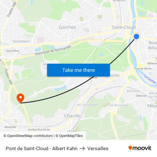 Pont de Saint-Cloud - Albert Kahn to Versailles map