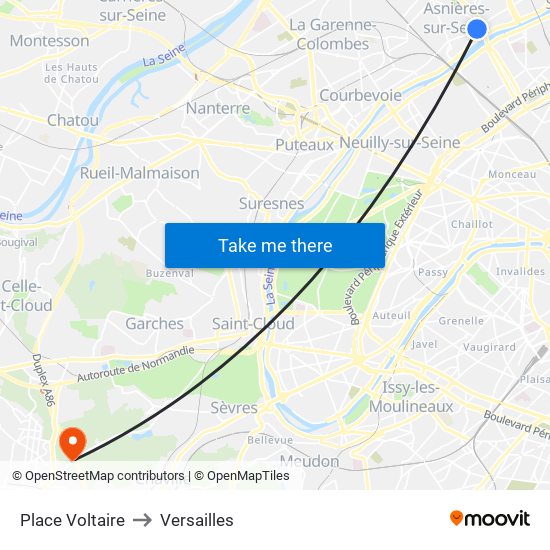 Place Voltaire to Versailles map