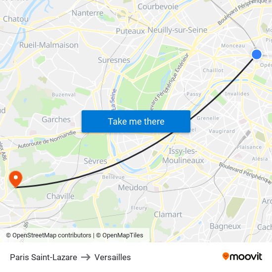 Paris Saint-Lazare to Versailles map