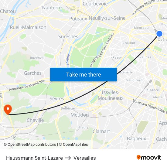 Haussmann Saint-Lazare to Versailles map