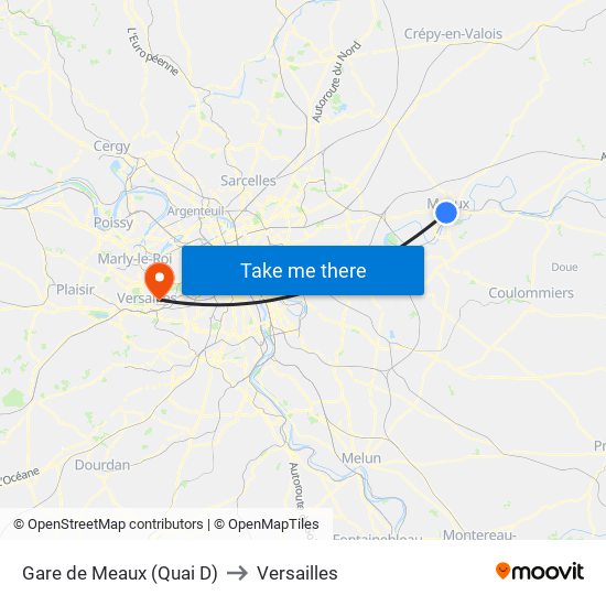 Gare de Meaux (Quai D) to Versailles map