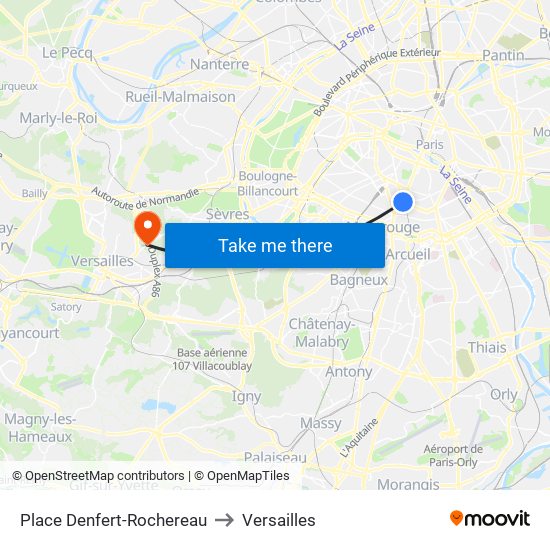 Place Denfert-Rochereau to Versailles map