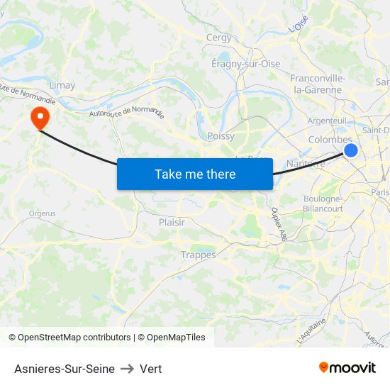 Asnieres-Sur-Seine to Vert map