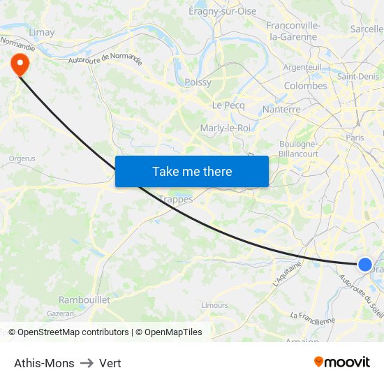 Athis-Mons to Vert map