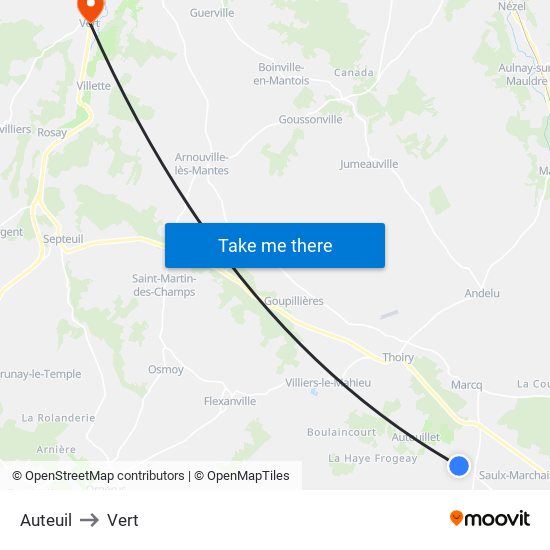 Auteuil to Vert map