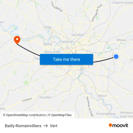Bailly-Romainvilliers to Vert map