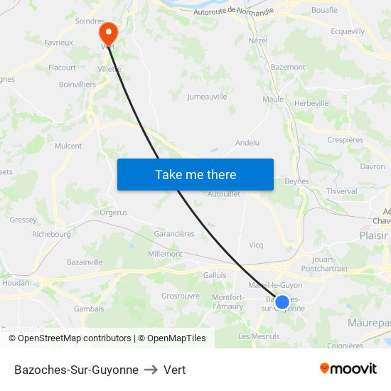 Bazoches-Sur-Guyonne to Vert map