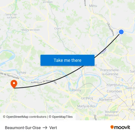 Beaumont-Sur-Oise to Vert map
