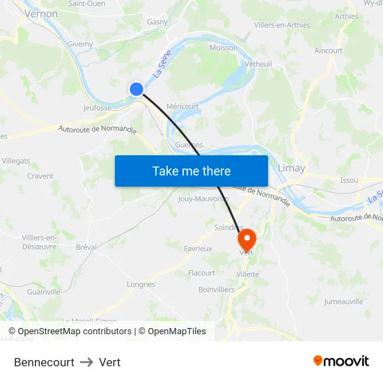 Bennecourt to Vert map