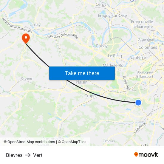 Bievres to Vert map