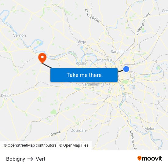 Bobigny to Vert map