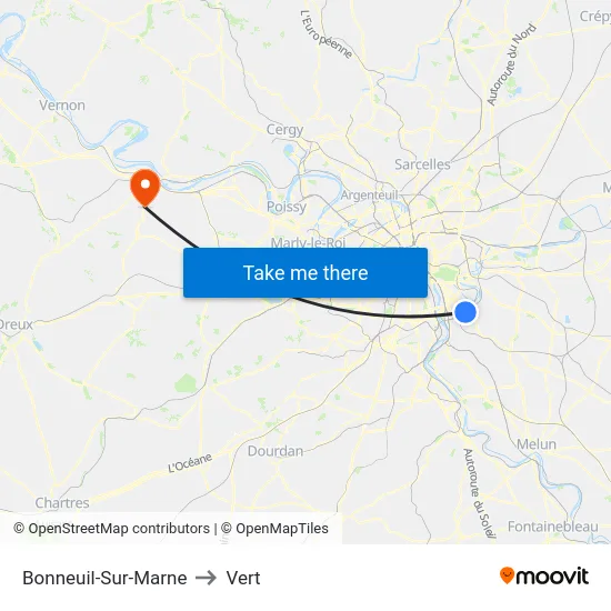Bonneuil-Sur-Marne to Vert map