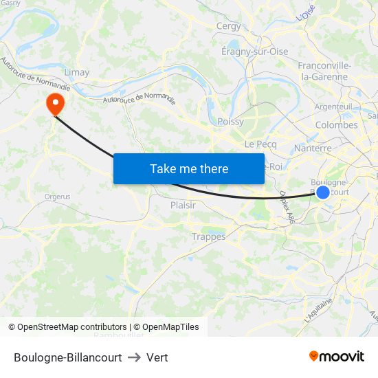 Boulogne-Billancourt to Vert map