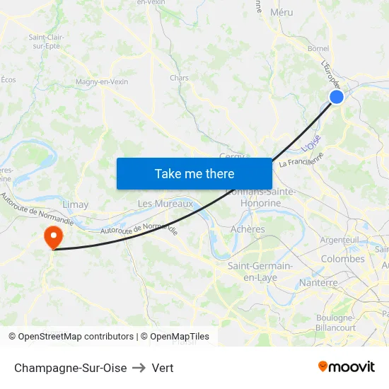 Champagne-Sur-Oise to Vert map