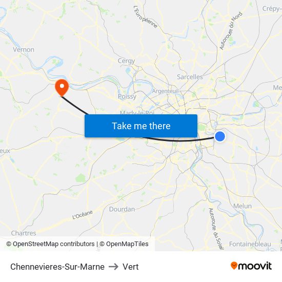Chennevieres-Sur-Marne to Vert map
