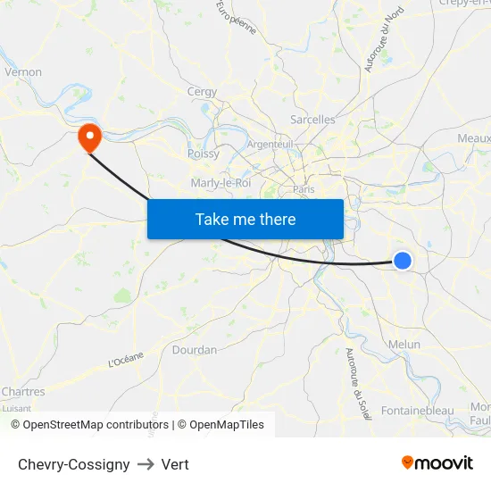 Chevry-Cossigny to Vert map