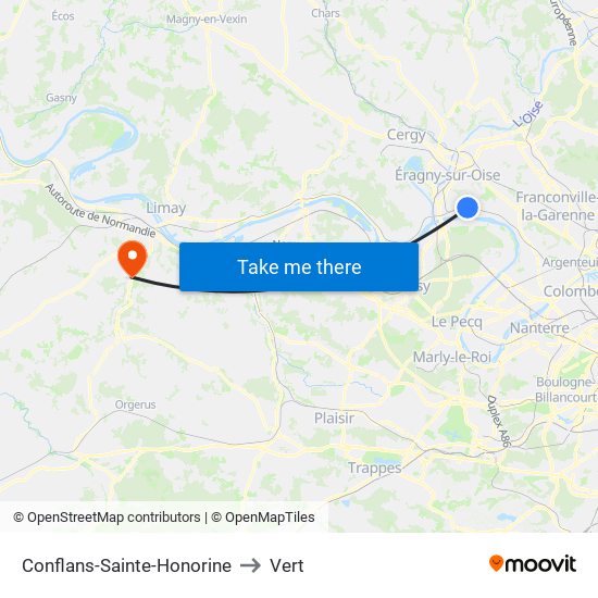 Conflans-Sainte-Honorine to Vert map