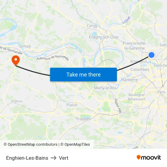 Enghien-Les-Bains to Vert map