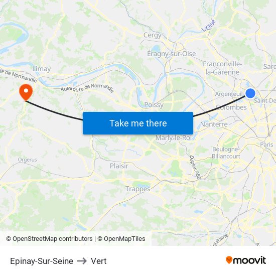Epinay-Sur-Seine to Vert map
