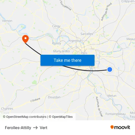 Ferolles-Attilly to Vert map