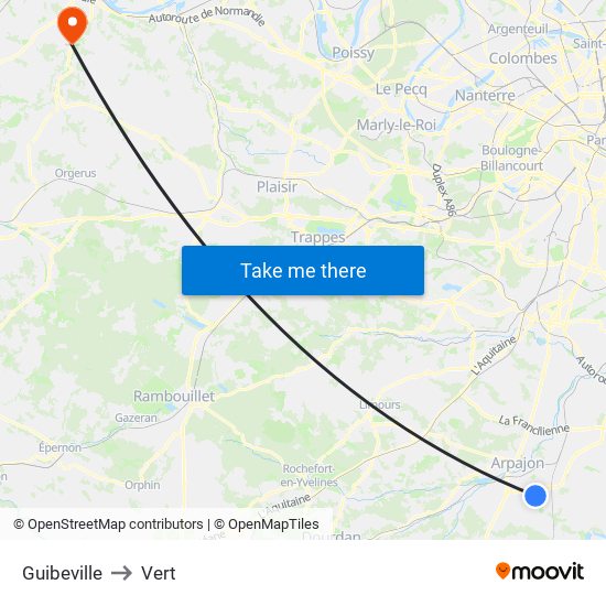 Guibeville to Vert map