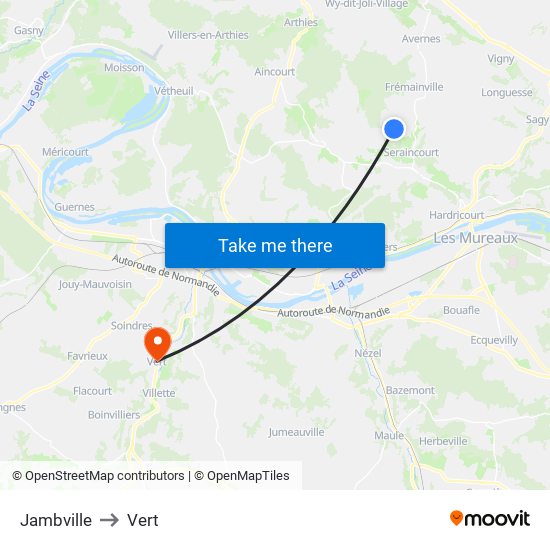 Jambville to Vert map