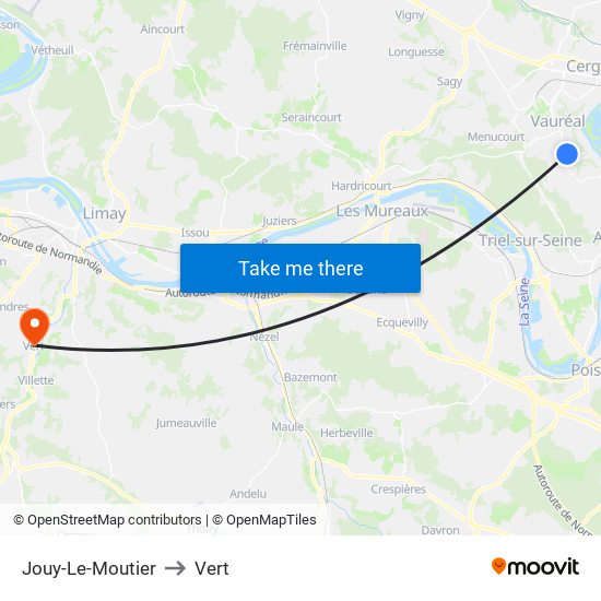 Jouy-Le-Moutier to Vert map