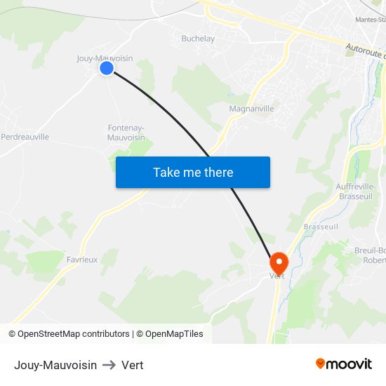 Jouy-Mauvoisin to Vert map