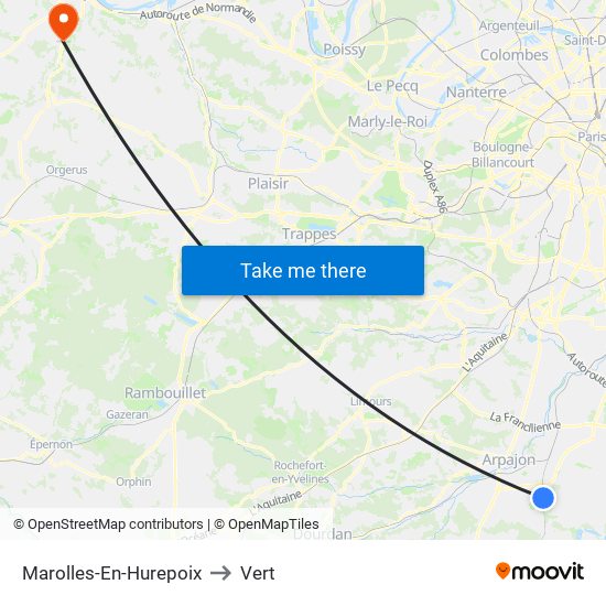 Marolles-En-Hurepoix to Vert map