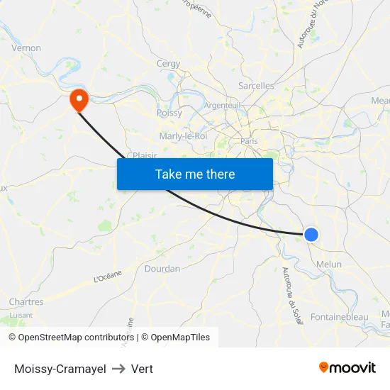 Moissy-Cramayel to Vert map
