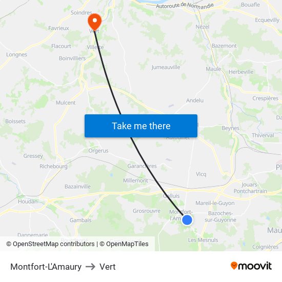 Montfort-L'Amaury to Vert map