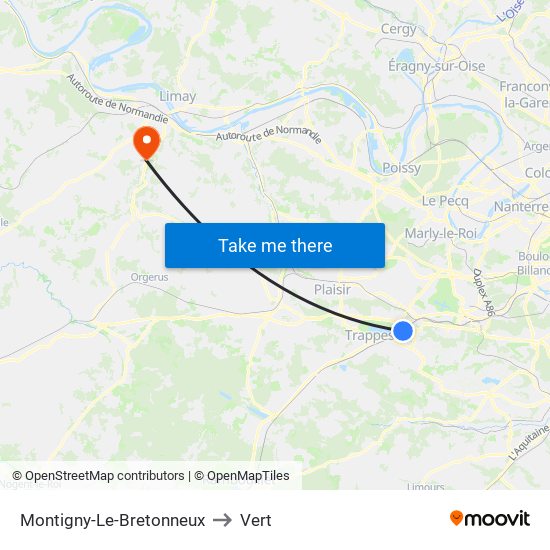 Montigny-Le-Bretonneux to Vert map