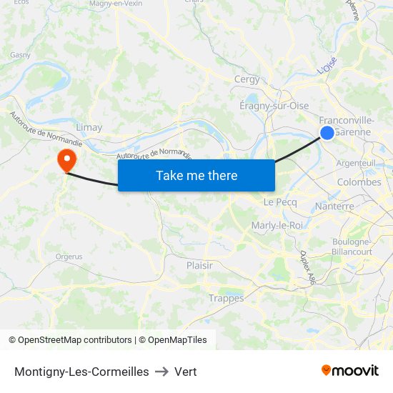 Montigny-Les-Cormeilles to Vert map