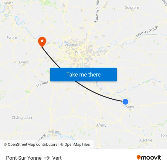 Pont-Sur-Yonne to Vert map