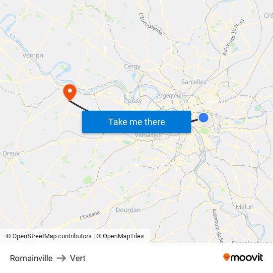 Romainville to Vert map