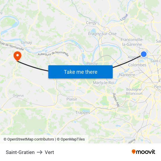 Saint-Gratien to Vert map