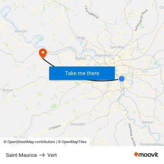 Saint-Maurice to Vert map