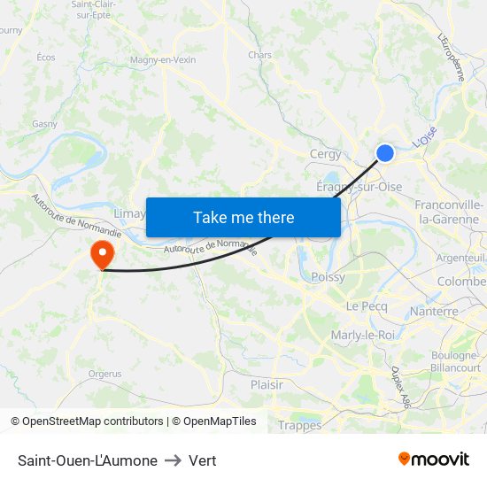 Saint-Ouen-L'Aumone to Vert map