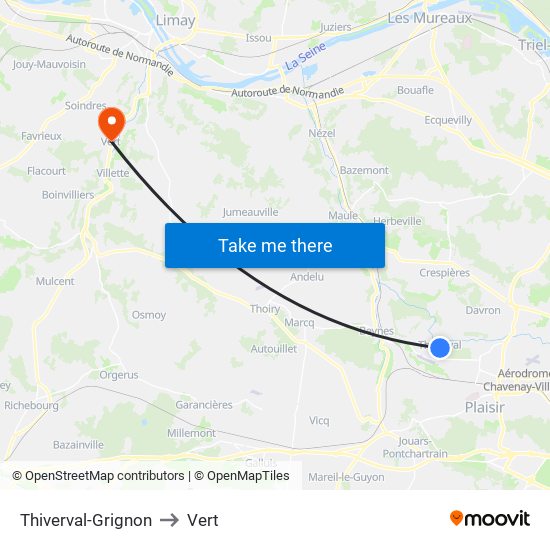 Thiverval-Grignon to Vert map