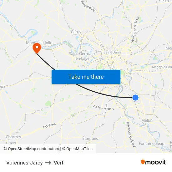 Varennes-Jarcy to Vert map